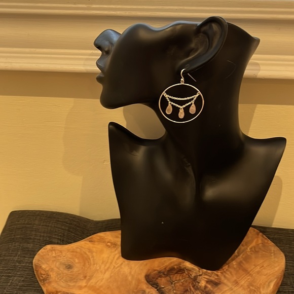 Anthropologie Rose Quartz Sterling Silver Circle Dangling Earrings NWOT - Picture 2 of 3